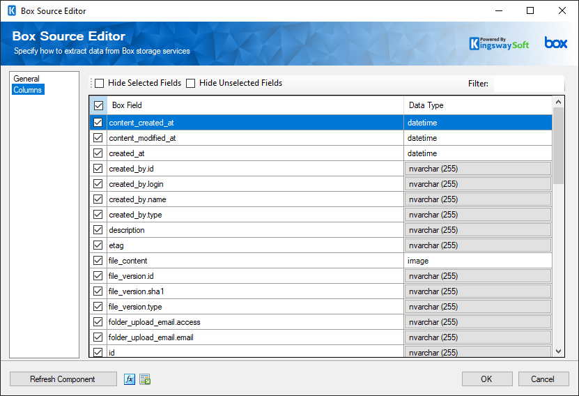 SSIS Box Source Component - Columns Page